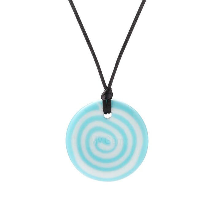 Chewigem Button Necklace, Blue White Swirl