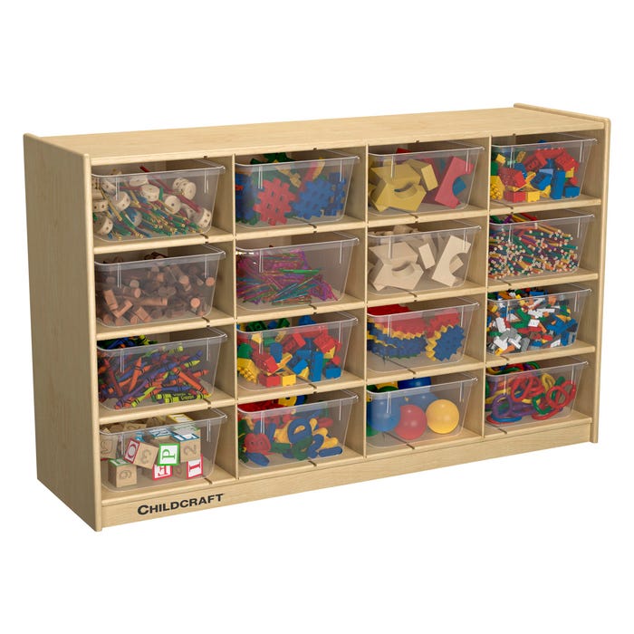 Childcraft Mobile Cubby Storage Unit, 16 Translucent Trays, 47-3/4 x 14-1/4 x 30 Inches
