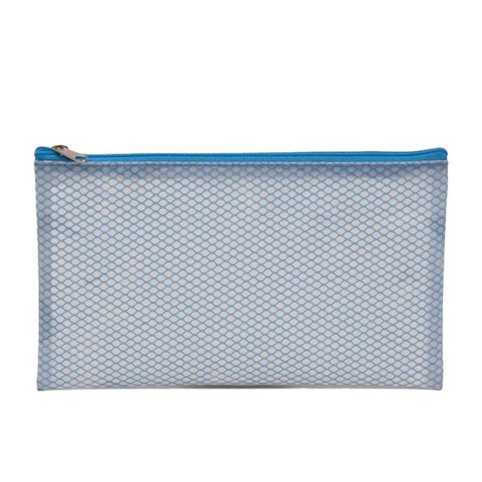 School Smart Pencil Case Pouch, Vinyl and Mesh, Blue