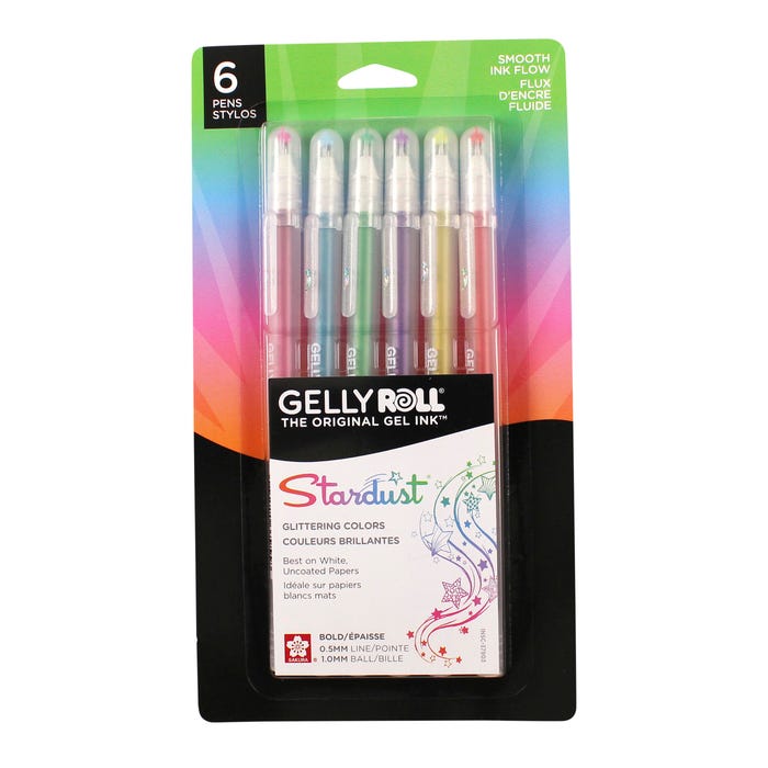 Sakura Gelly Roll Stardust Pens, 1 mm Bold Tip, Assorted Colors, Set of 6