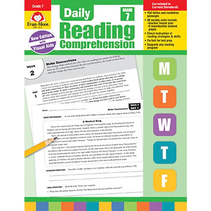 Evan-Moor Daily Reading Comprehension Book, Teacher's Addition, Grade 7