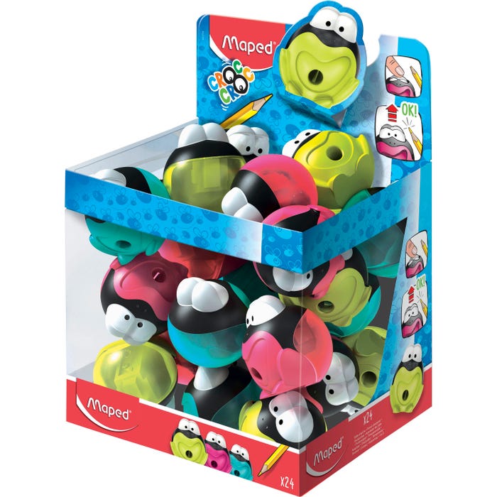Maped One-Hole Signal Frog Pencil Sharpeners, Assorted Colors, Pack of 24