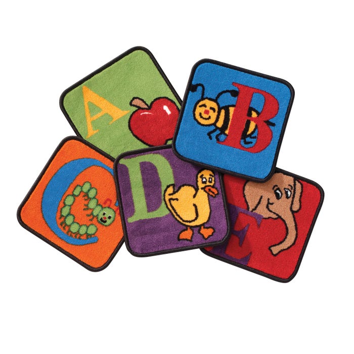 Carpets for Kids KID$Value PLUS Reading by the Book Seating Carpet, Squares, 12 x 12 Inches, Set of 26, Multicolored