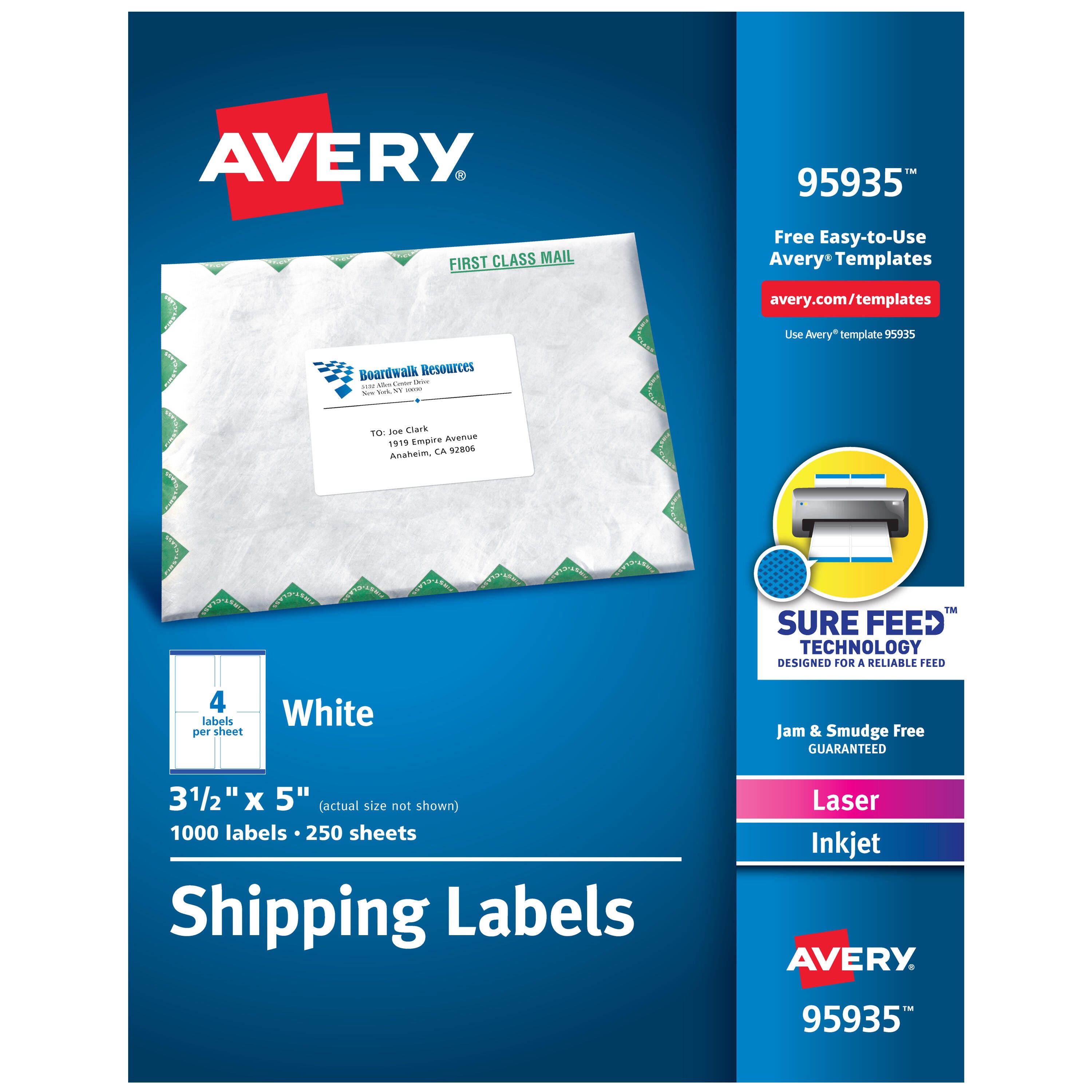 Image for Avery Bulk Shipping Labels, 3-1/2 x 5 Inches, White, Pack of 1000 from School Specialty