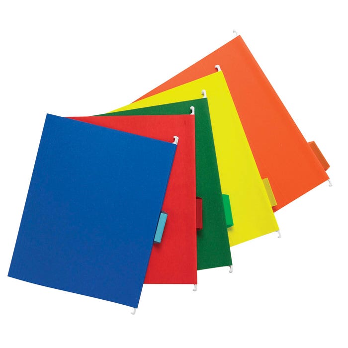 School Smart Hanging File Folders, Letter Size, 1/5 Cut Tabs, Assorted Colors, Pack of 25