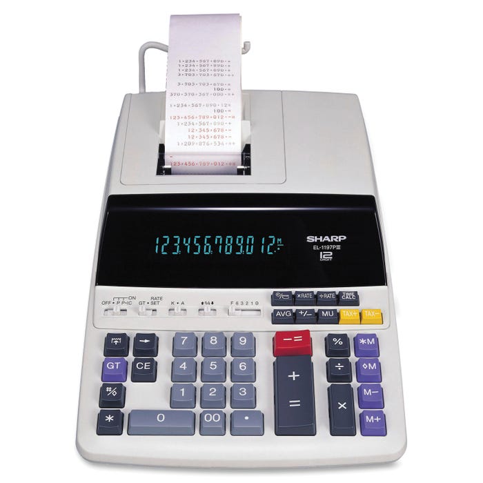 Sharp EL-1197PIII 12-Digit Heavy-Duty 2-Color Printing Calculator