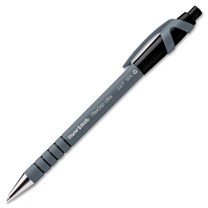 Paper Mate FlexGrip Ultra Retractable Ballpoint Pens, Fine Point, 0.8 mm, Black, Pack of 12