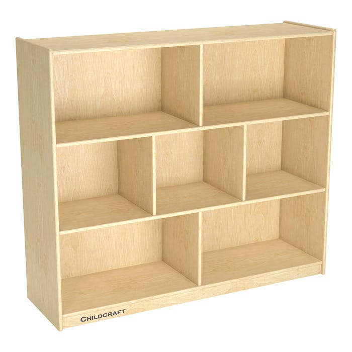Childcraft Mobile Storage Unit, 7 Compartments, Wooden, 47-3/4 x 14-1/4 x 42 Inches