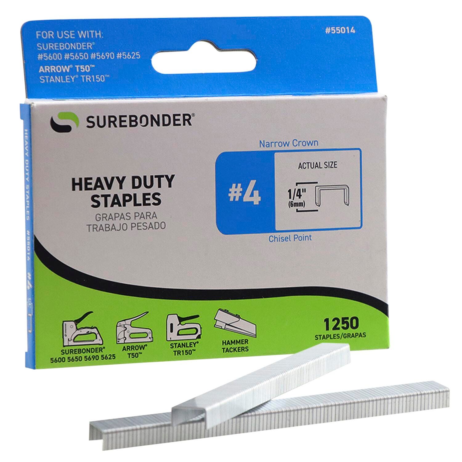 Surebonder Number 4 Heavy Duty 1/4 Inch Narrow Crown Staples, Pack of 1250, Item Number 2100823