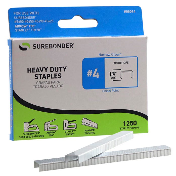 Surebonder Number 4 Heavy Duty 1/4 Inch Narrow Crown Staples, Pack of 1250