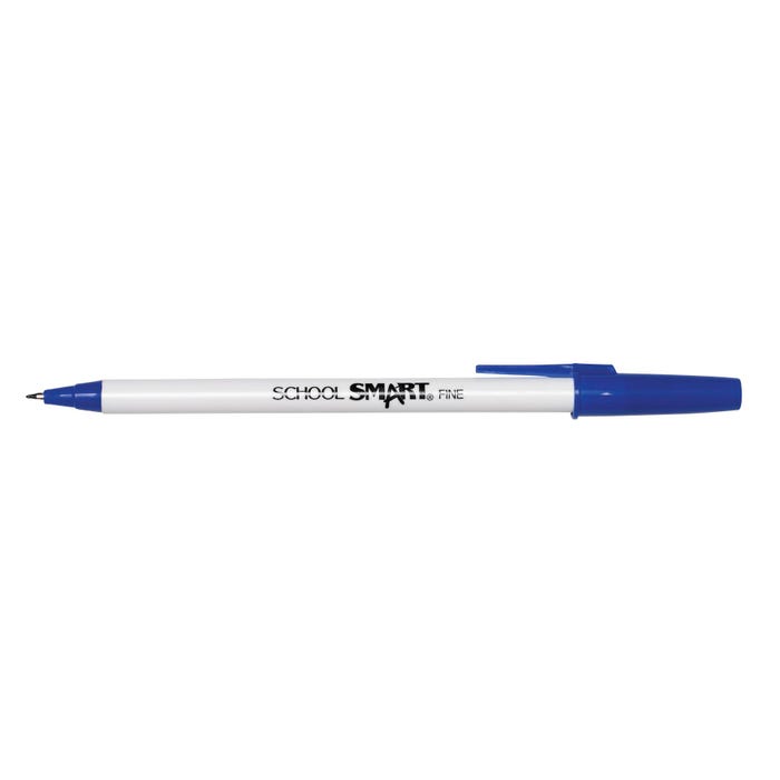 School Smart Round Stick Pen, Fine Tip, Blue, Pack of 12