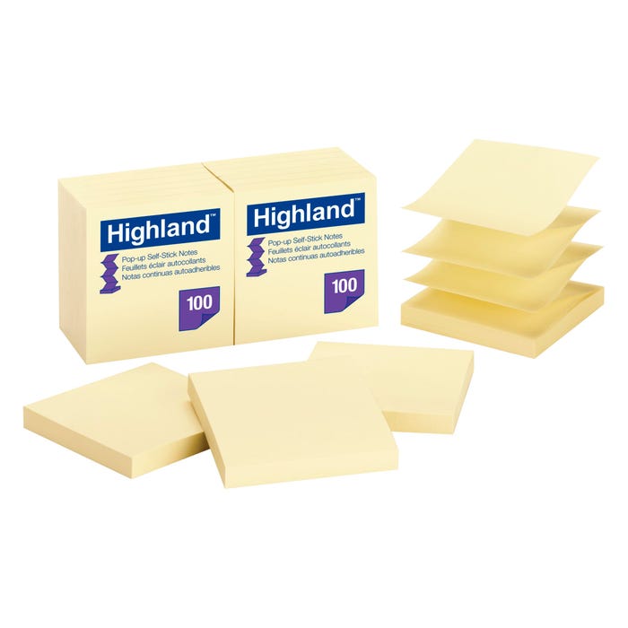 Highland™ Pop-up Notes, 3 in x 3 in, Yellow, 12 Pads/Pack