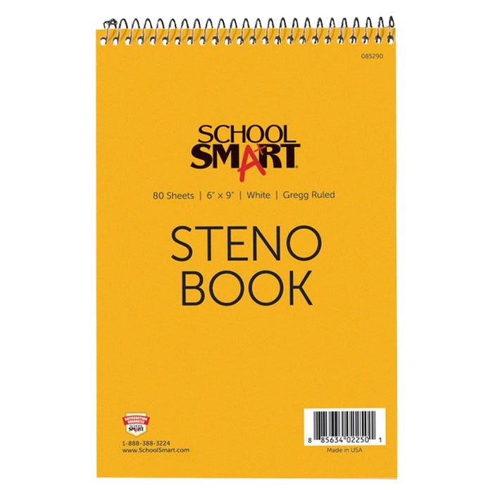 School Smart Gregg Ruled Steno Notebook, 6 x 9 Inches, White, 80 Sheets