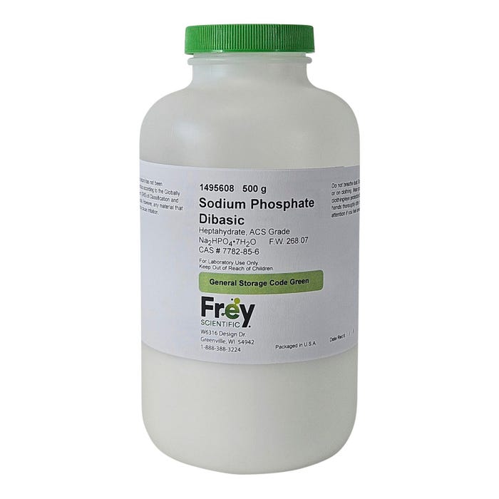 Frey Scientific Sodium Phosphate Dibasic, White Crystal, Reagent ACS, 500 Grams