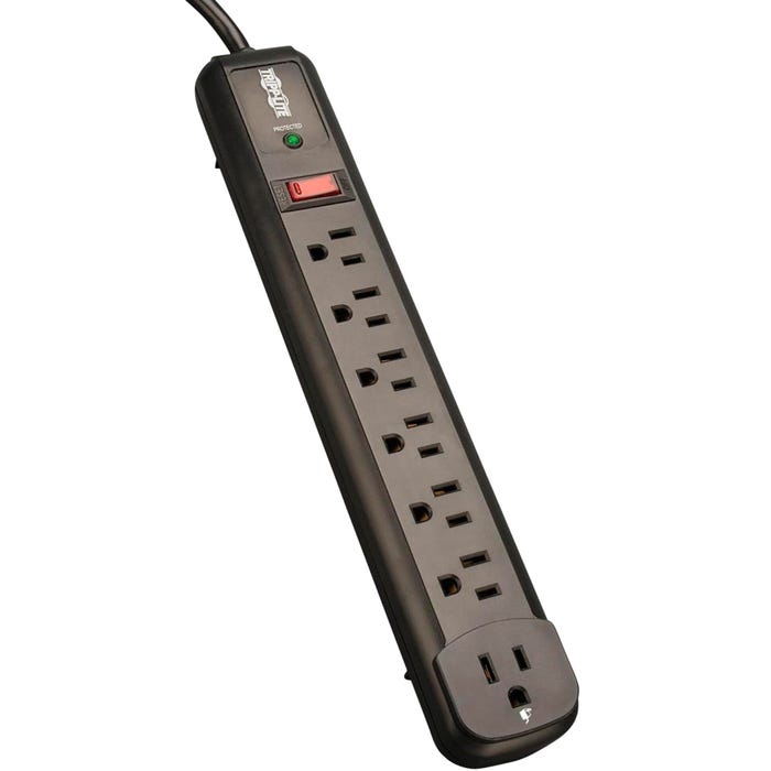 Tripp Lite 7-Outlet Surge Protector, 6 RightAngle Outlets, 4 Foot Cord, 1080 Joules, Black