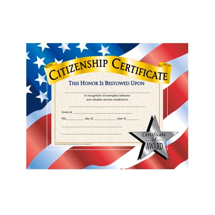 Hayes Citizenship Certificate, 11 x 8-1/2 Inches, Paper, Pack of 30
