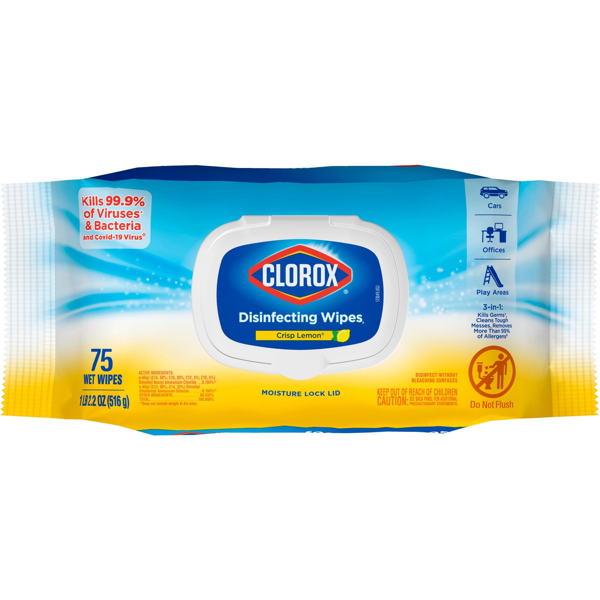 Clorox Disinfecting Wipes, Crisp Lemon, 75 Count Flex Pack, Pack of 6 2214945