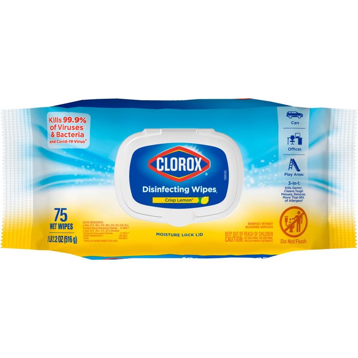 Clorox Disinfecting Wipes Flex Pack, Crisp Lemon, 75 Per Pack, Pack of 6