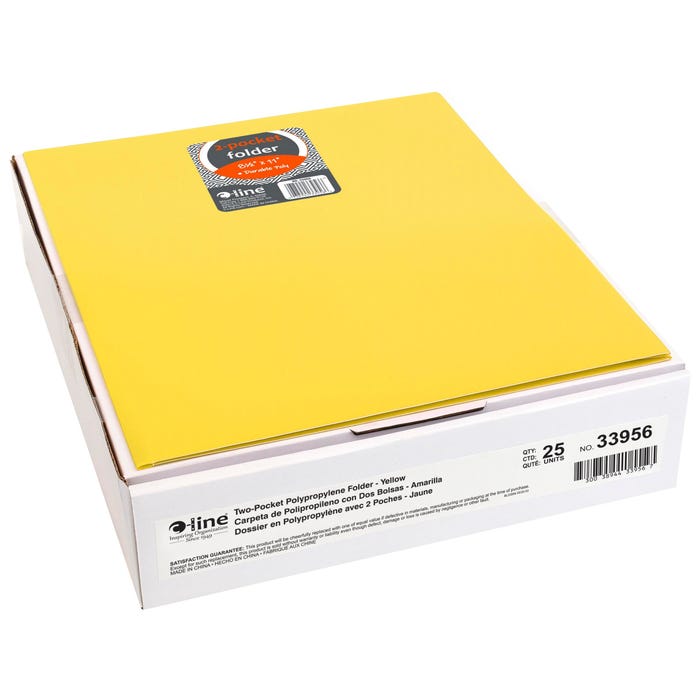 C-Line Poly 2-Pocket Portfolio Folder, Letter Size, Yellow, Pack of 25