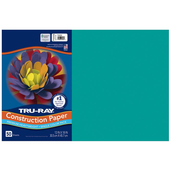 Tru-Ray Sulphite Construction Paper, 12 x 18 Inches, Turquoise, 50 Sheets