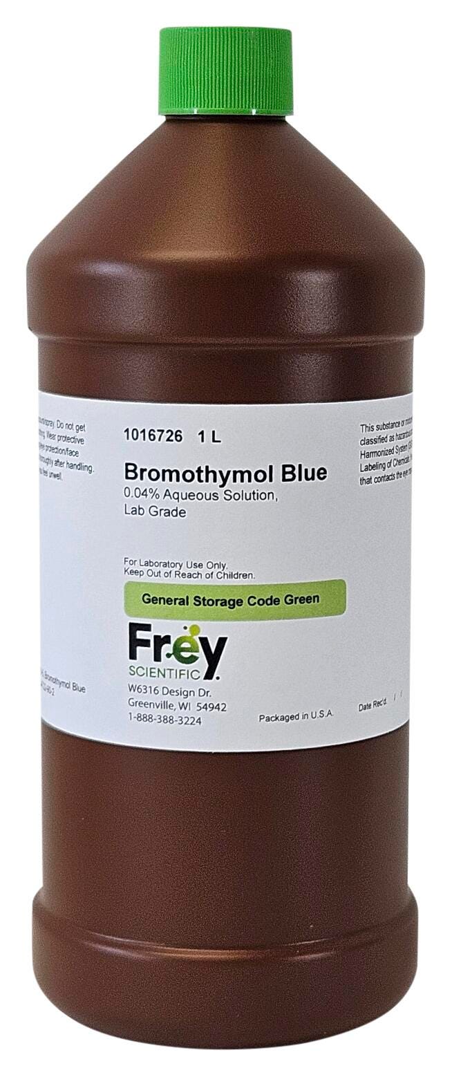 Frey Scientific Bromothymol Blue 0.04% Aqueous Solution, 1L, Lab Grade 1016726