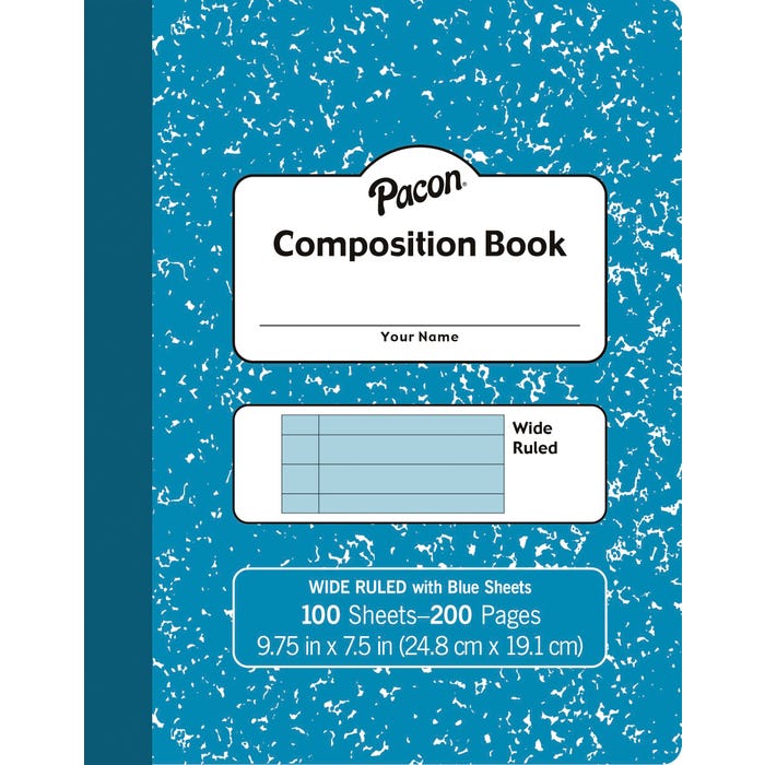 Pacon Composition Book, 9-3/4 x 7-1/2 Inches, 3/8 Inch Ruled, Pastel Blue, 100 Sheets