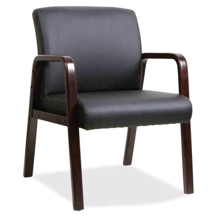 Lorell Black Leather, Espresso Wood Frame Guest Chair, 24 x 25-5/8 x 33-1/4 Inches, Black