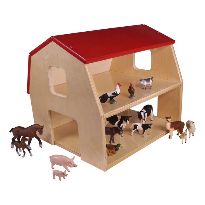 Childcraft Big Red Barn Farm Set, Wooden Barn Toy, Animal