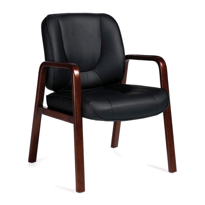 Office To Go Luxhide Guest Chair with Wood Cordovan Veneer Accents, 24 x 26 x 34-1/2 Inches, Black