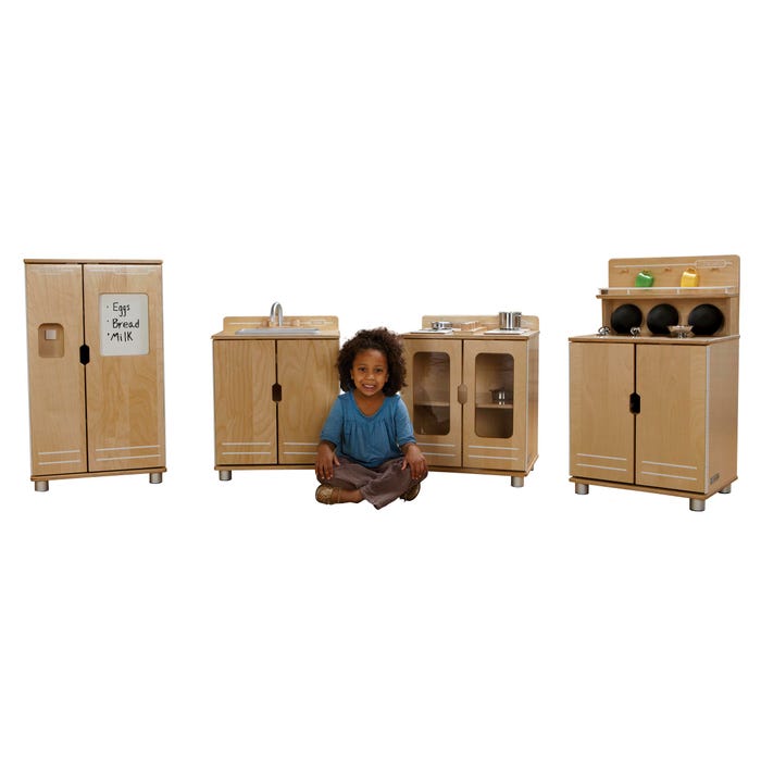 Jonti-Craft TrueModern Play Kitchen Set, Baltic Birch, Aluminum Feet, Set of 4