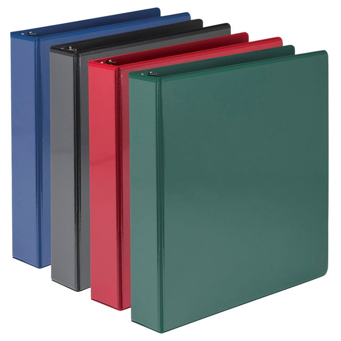 Samsill Durable View Binders, D-Ring, 1-1/2 Inch, Basic Colors, Pack of 4