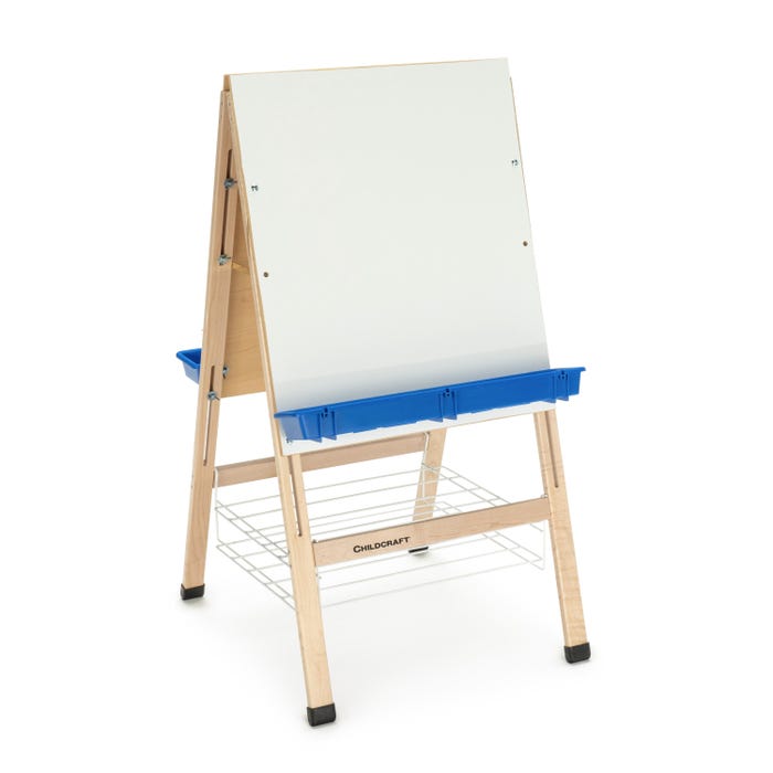 Childcraft Double Adjustable Art Easel, Dry Erase Panels with Drying Rack, 24 x 26-5/8 x 44-1/2 Inches