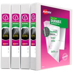Avery Durable View Binder, 1 Inch, Slant Rings, White, Pack of 4 2047975