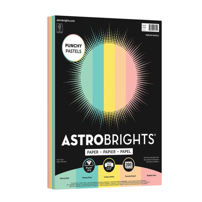 Astrobrights Colored Paper, 8-1/2 x 11 Inches, 24 lb, Punchy Pastel 5-Color Assortment, 200 Sheets