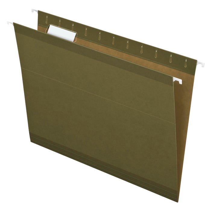 Pendaflex Reinforced Hanging File Folders, 1/5 Cut Tabs, Letter Size, Green, Pack of 25