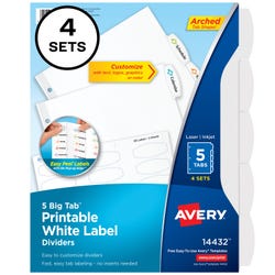 Avery Easy Peel Label Tab Dividers, 5 Tab, White, 4 Sets