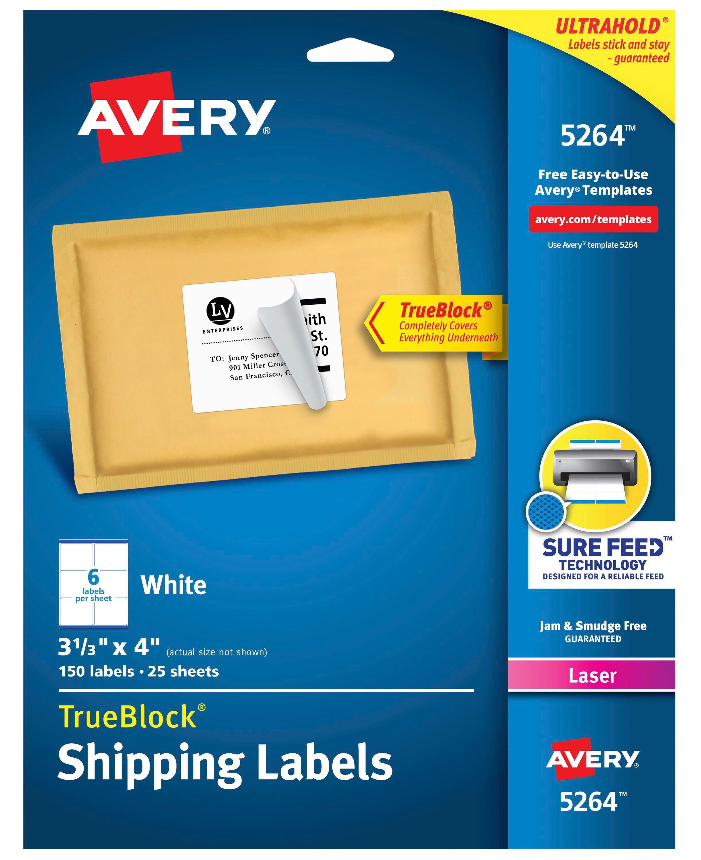 Avery TrueBlock Shipping Labels, Laser, 3-1/3 x 4 Inches, White, Pack of 150 1054581