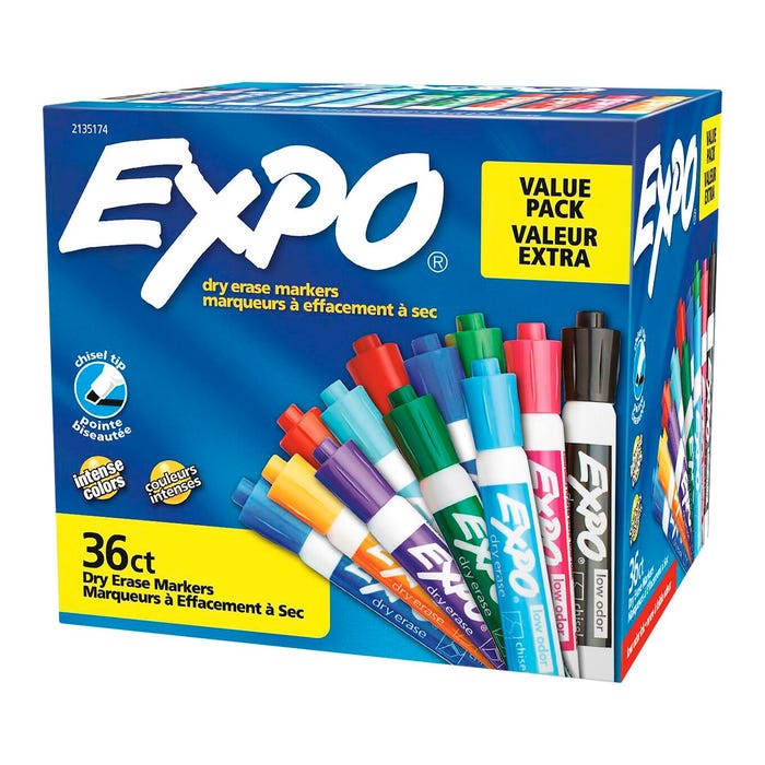 Box of Expo dry erase markers.