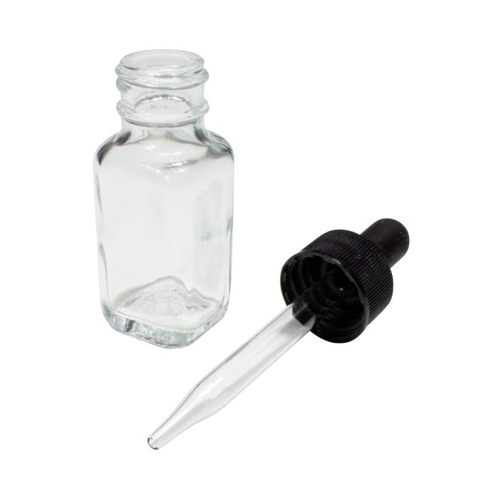 United Scientific Bottles With Dropper, Square, Flint Glass, 1 Ounce