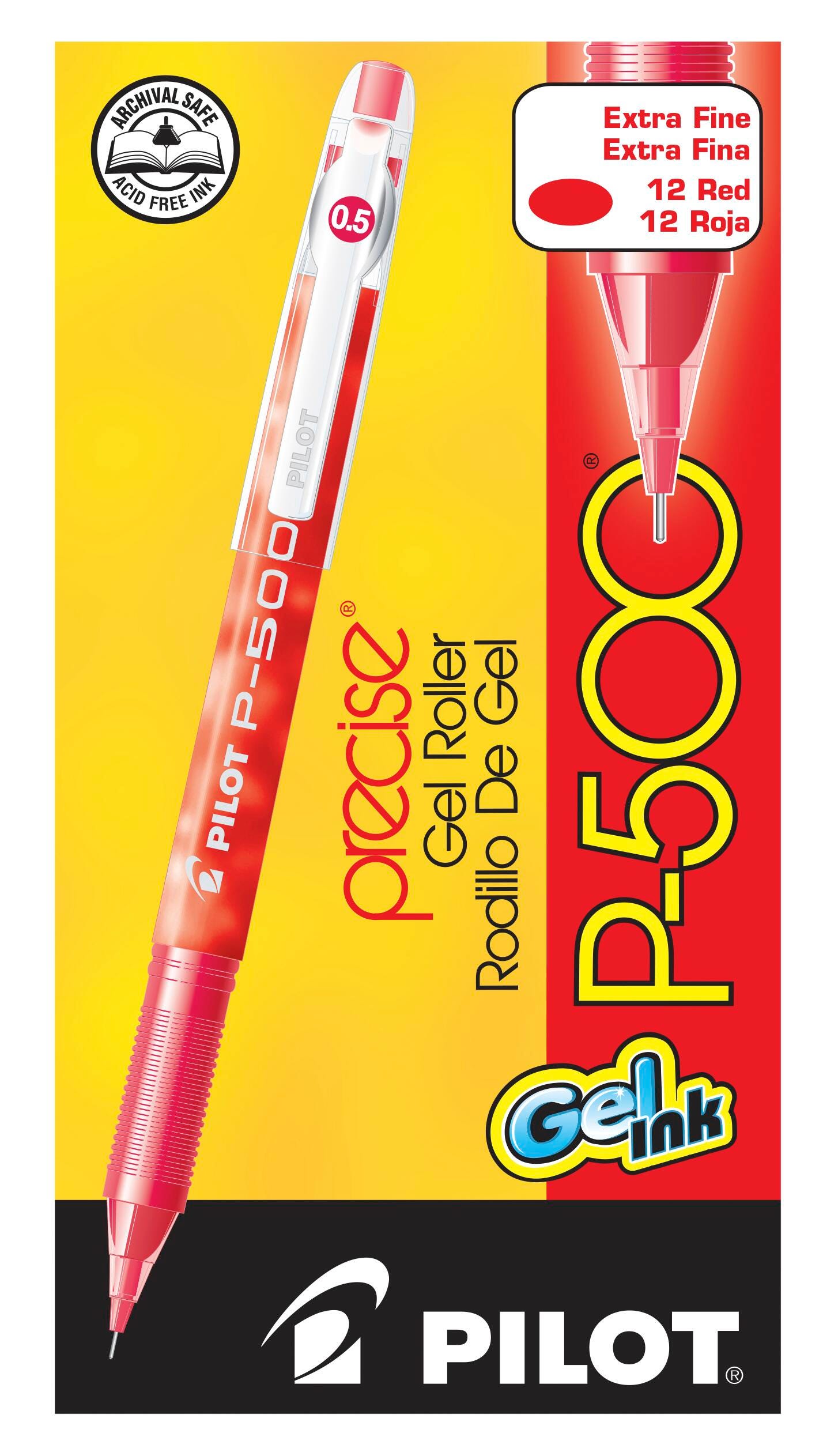 Pilot Precise P-500 Gel Ink Rolling Ball Pens, Extra Fine Point, Red Ink, Pack of 12 2131037