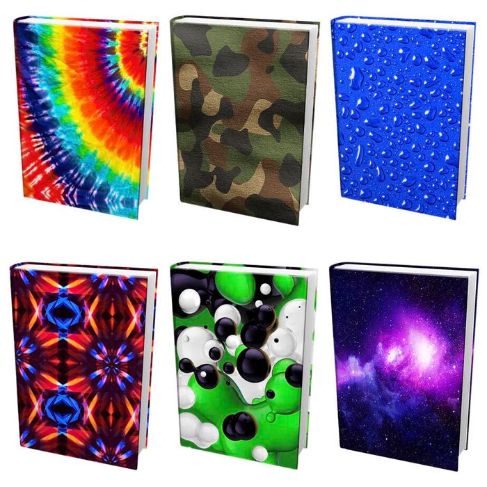 Book Sox Stretchable Fabric Book Cover, Jumbo, Assorted Prints, Pack of 48