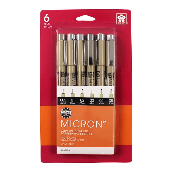 Sakura Pigma Micron Non-Toxic Waterproof Permanent Marker, Black, Pack of 6