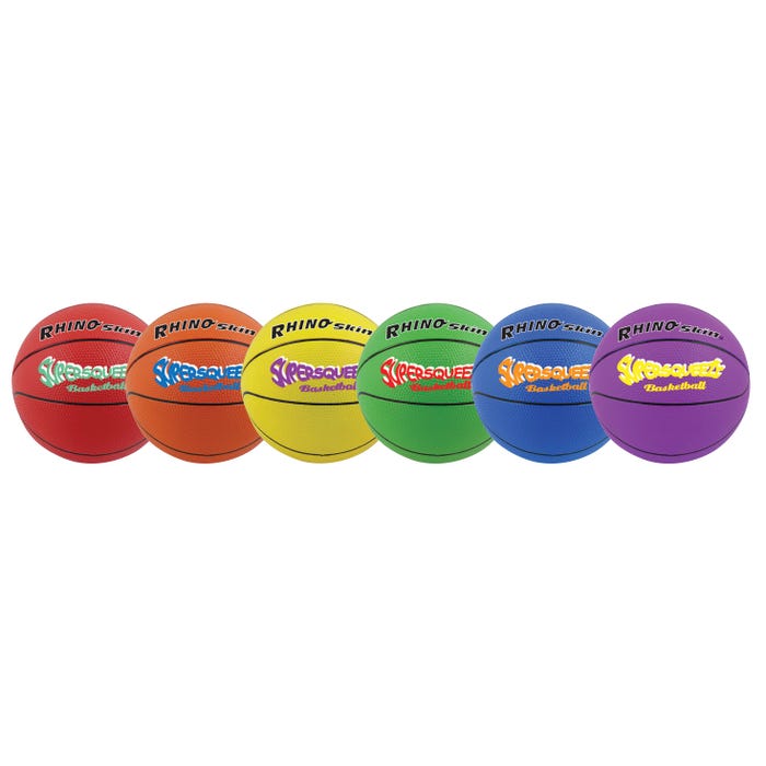 Champion Sports RHINO Skin Super Squeeze Basketballs, Assorted Colors, Set of 6