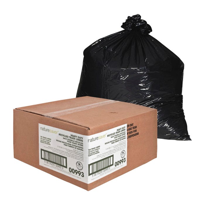 Nature Saver Low Density Recycled Can Liners, 33 Gallon, 1.65 mil, Black, 100 Count Box