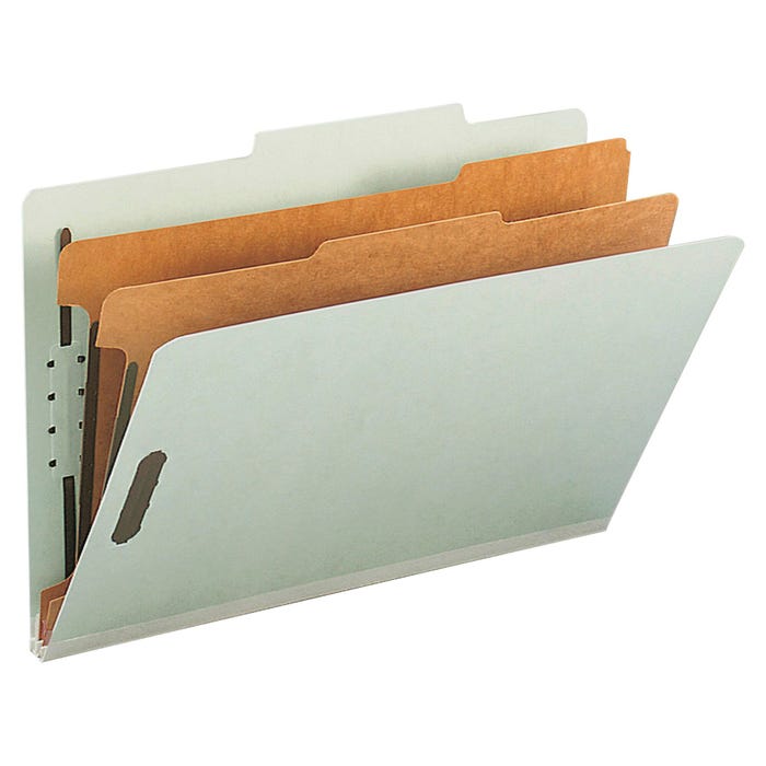 Nature Saver Pressboard Classification Folder, Legal Size, 2 Inch Expansion, 2 Dividers, Gray/Green, Pack of 10