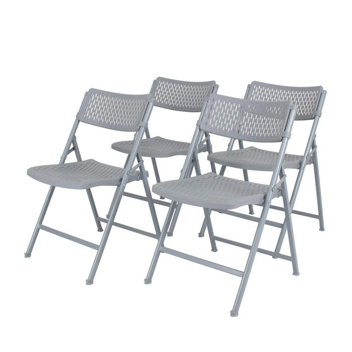 National Public Seating AirFlex Series Premium Polypropylene Folding Chair, 17 x 18 x 18 Inches, Platinum, Pack of 4