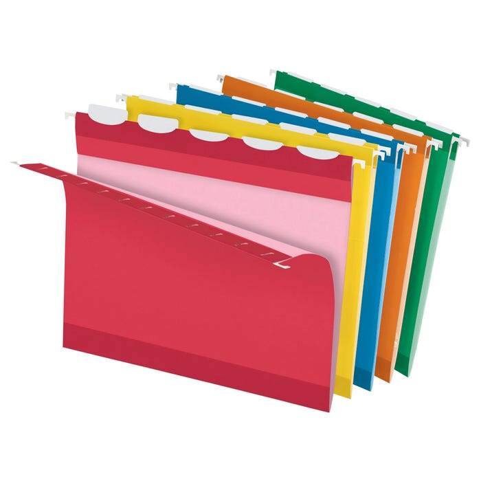 Pendaflex Ready-Tab Reinforced Hanging File Folders, Letter Size, 1/5 Cut Tabs, Assorted Colors, Set of 25