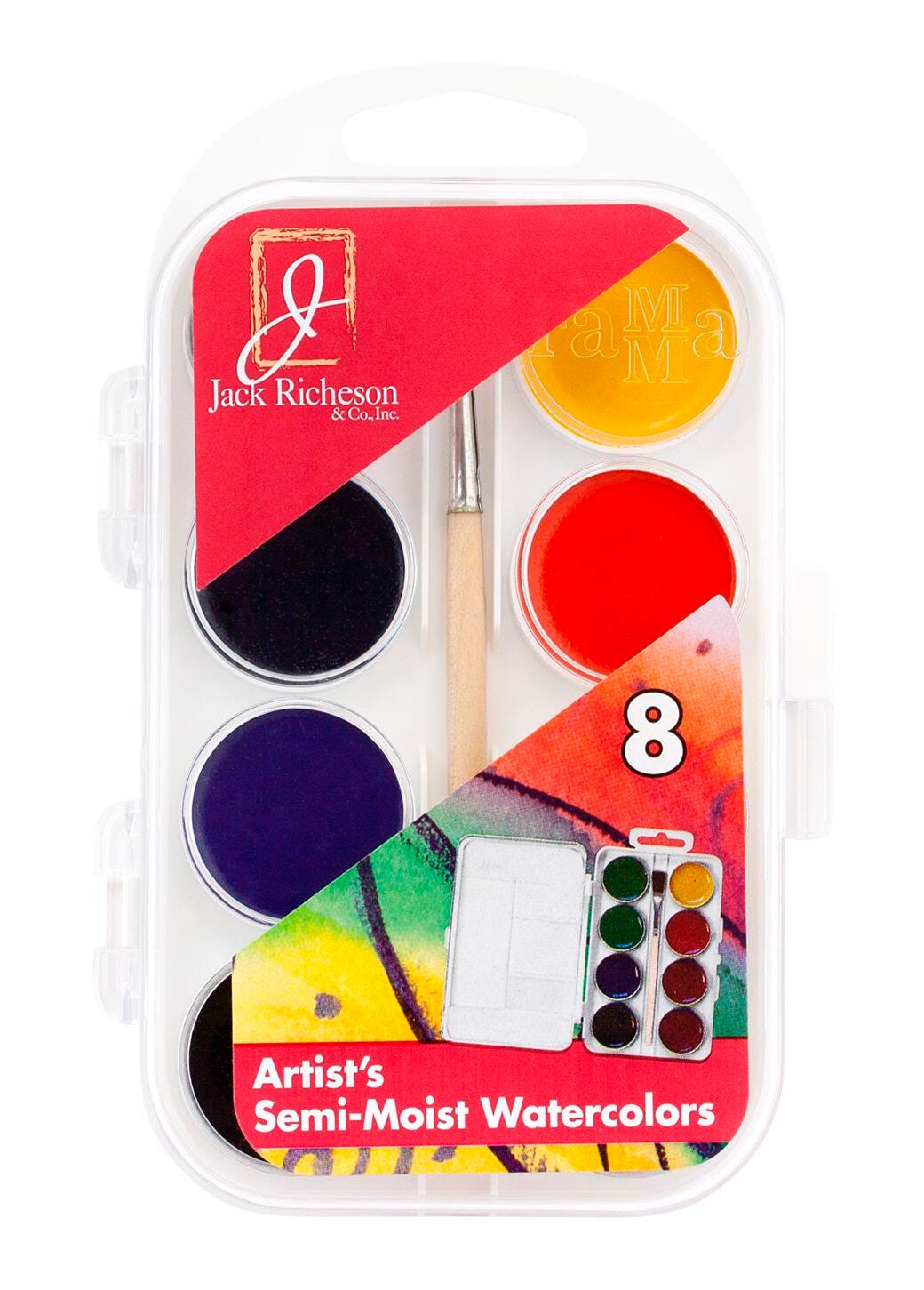 Jack Richeson Non-Toxic Semi-Moist Artists Watercolor Paint, 8 Assorted Vibrant Colors, Item Number 1439135