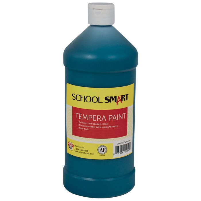 School Smart Tempera Paint, Turquoise, 1 Quart Bottle