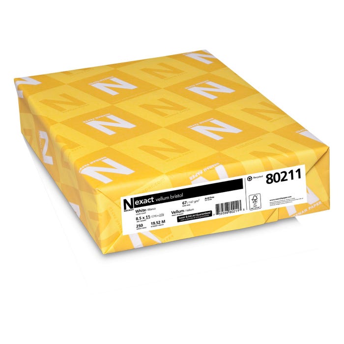 Exact Vellum Bristol Cardstock, 8-1/2 x 11 Inch, 67 lb, White, 250 Sheets